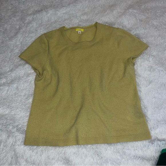 J. Crew 100% Cashmere size XL Extra Large Short Sleeve Top Yellow Green - Picture 2 of 5